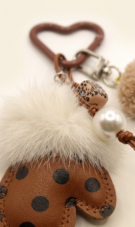 Luxury Fur Pom Pom Keychain with Bow & Pearl Charm