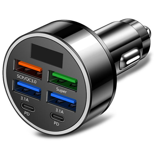 100W 6-Port Car Charger with Voltage Display