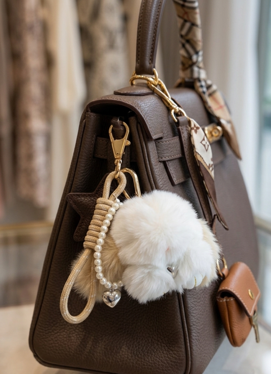 Luxury Plush Bunny Keychain – Soft Fur with Pearl Charm