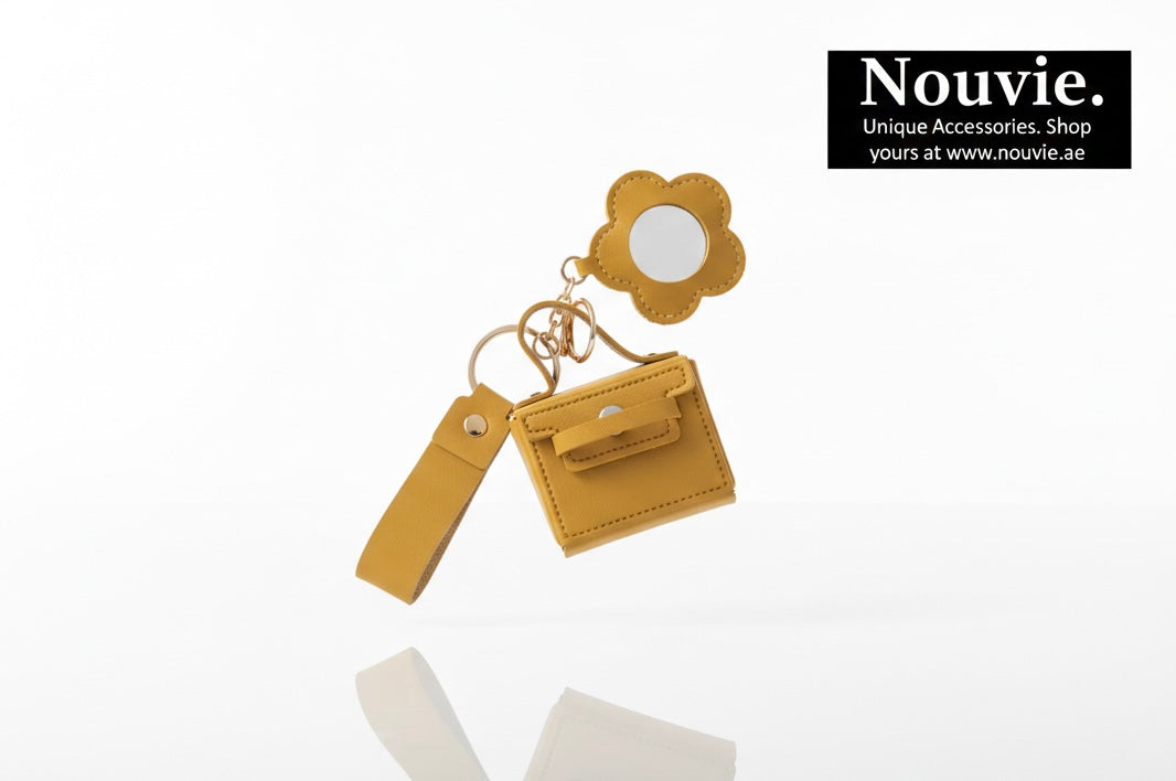 Women's PU Mini Square Bag with Flower Mirror