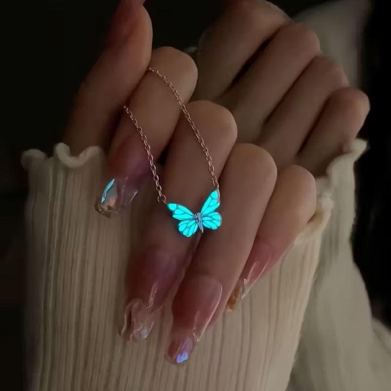 Glow-in-the-Dark Blue Butterfly Jewelry Set