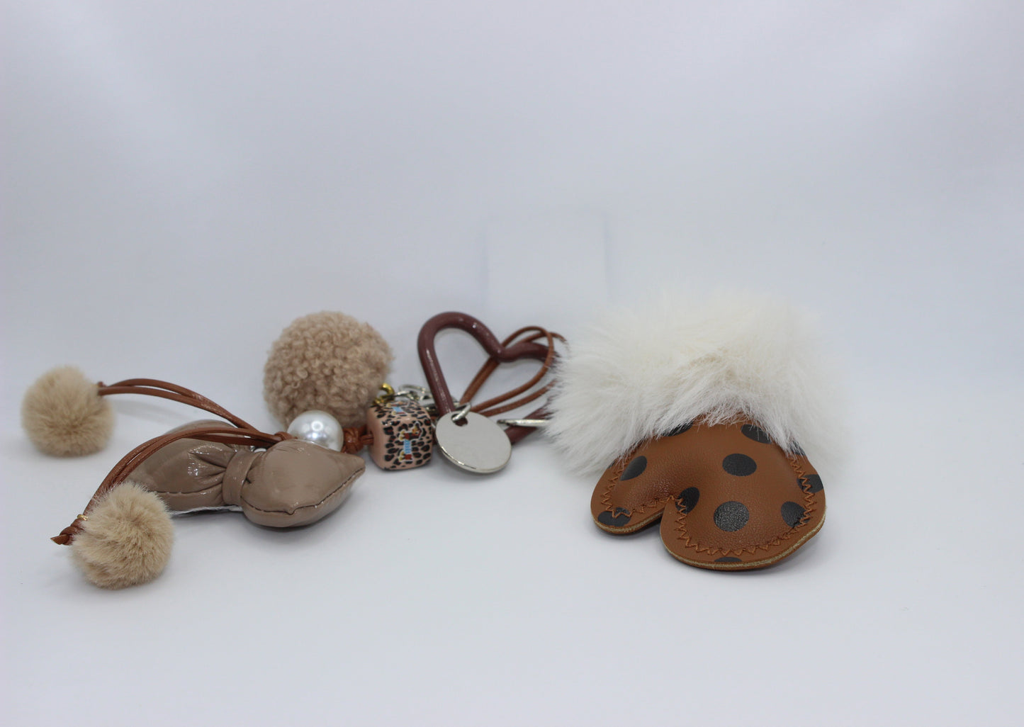 Luxury Fur Pom Pom Keychain with Bow & Pearl Charm