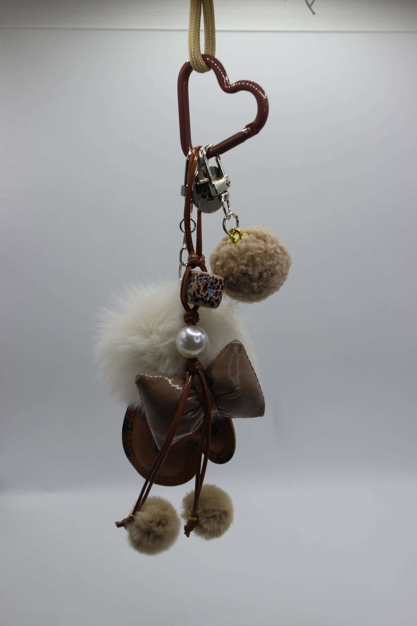 Luxury Fur Pom Pom Keychain with Bow & Pearl Charm