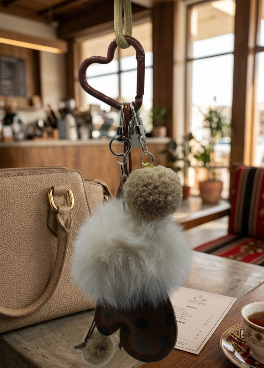 Luxury Fur Pom Pom Keychain with Bow & Pearl Charm