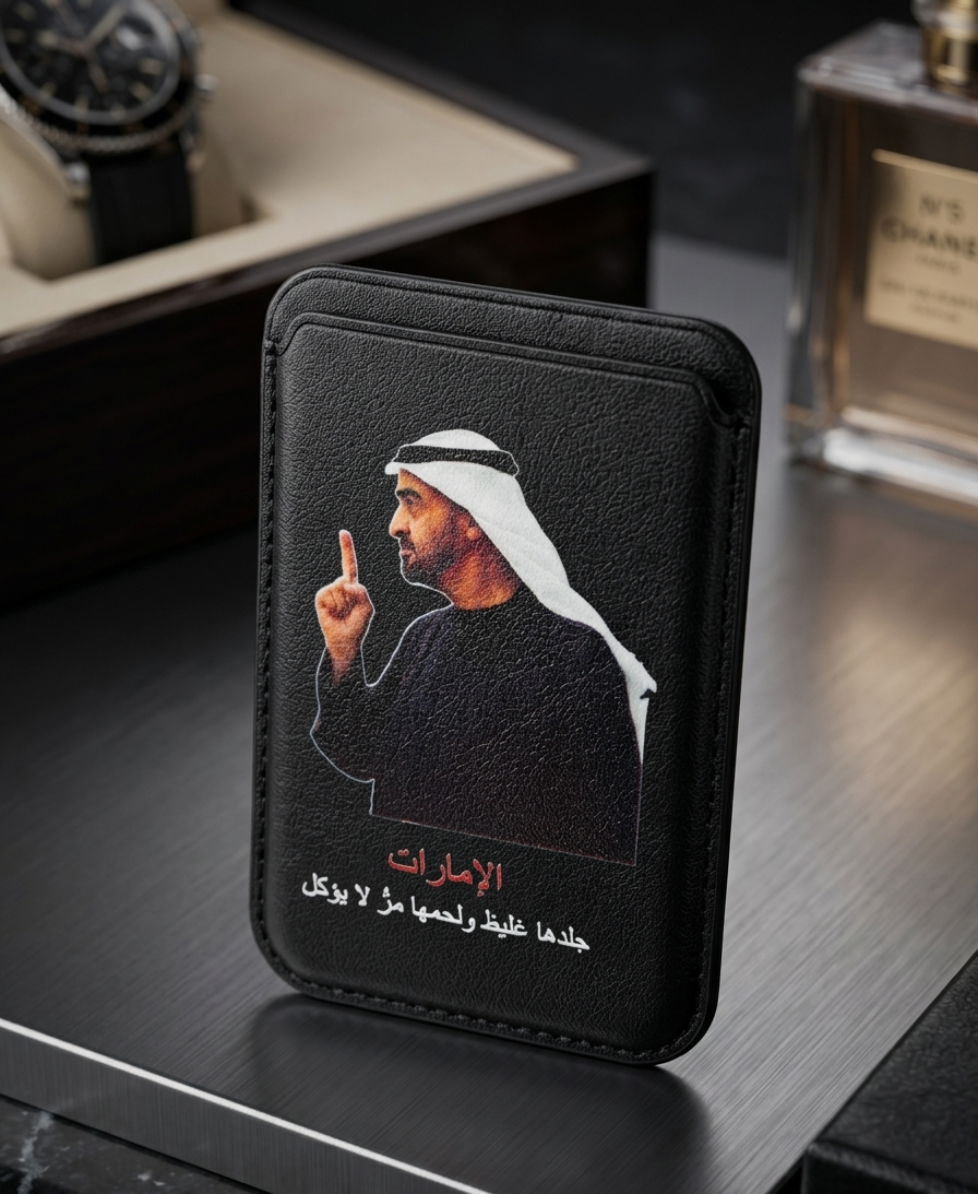 Magnetic Phone Wallet – "الإمارات جلدها غليظ ولحمها مر" Design