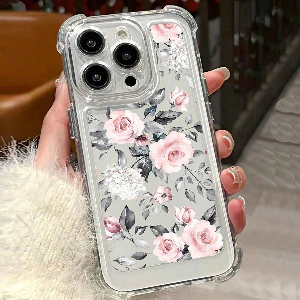 Floral TPU Shockproof Phone Case – Transparent
