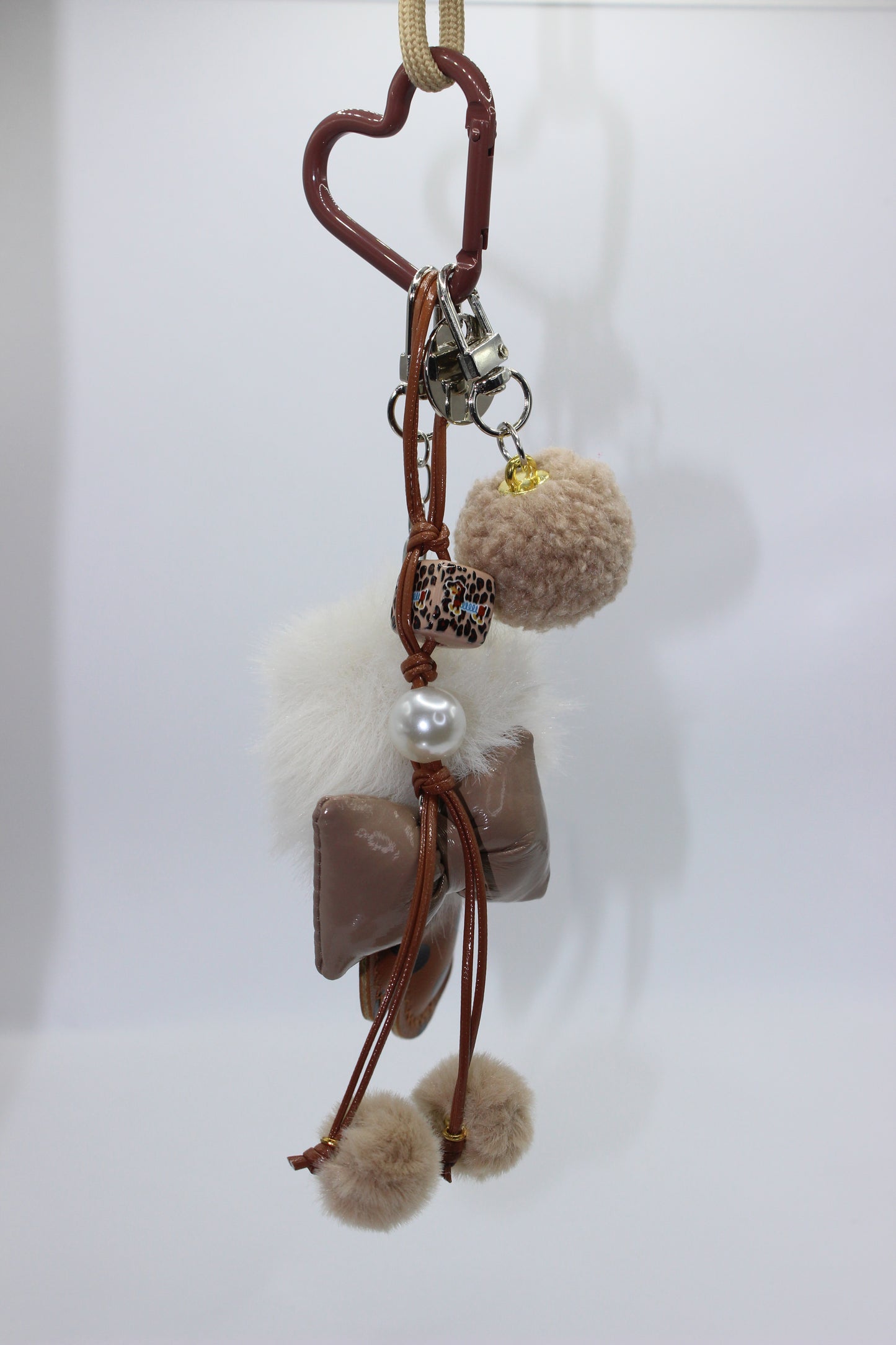 Luxury Fur Pom Pom Keychain with Bow & Pearl Charm