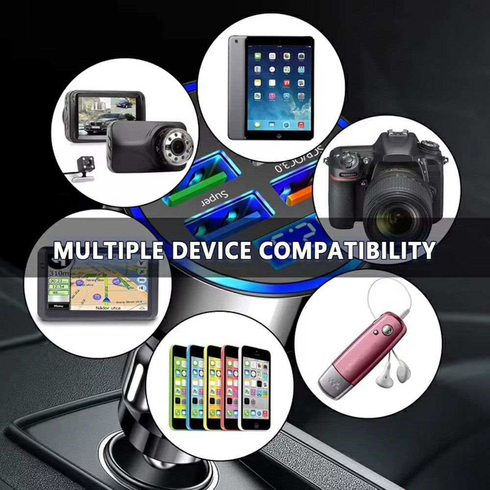 100W 6-Port Car Charger with Voltage Display