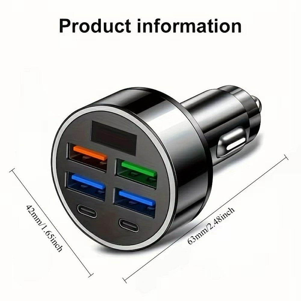 100W 6-Port Car Charger with Voltage Display