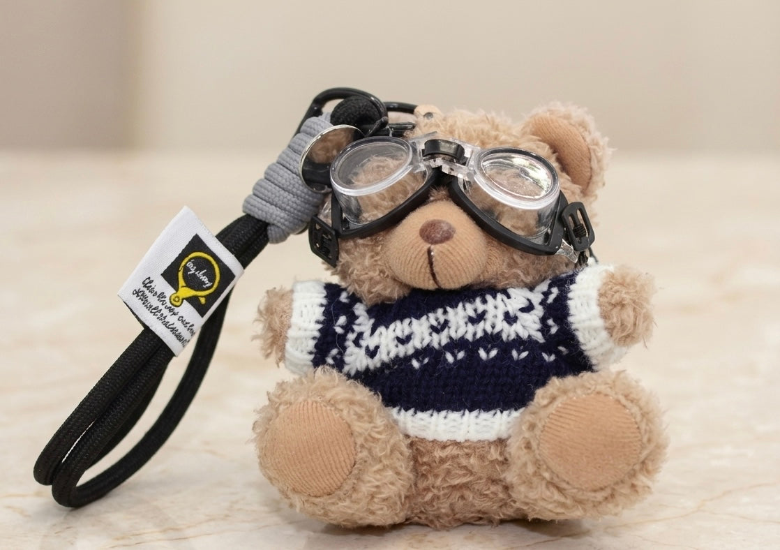 Pilot Bear Plush Keychain – Cute Teddy with Goggles