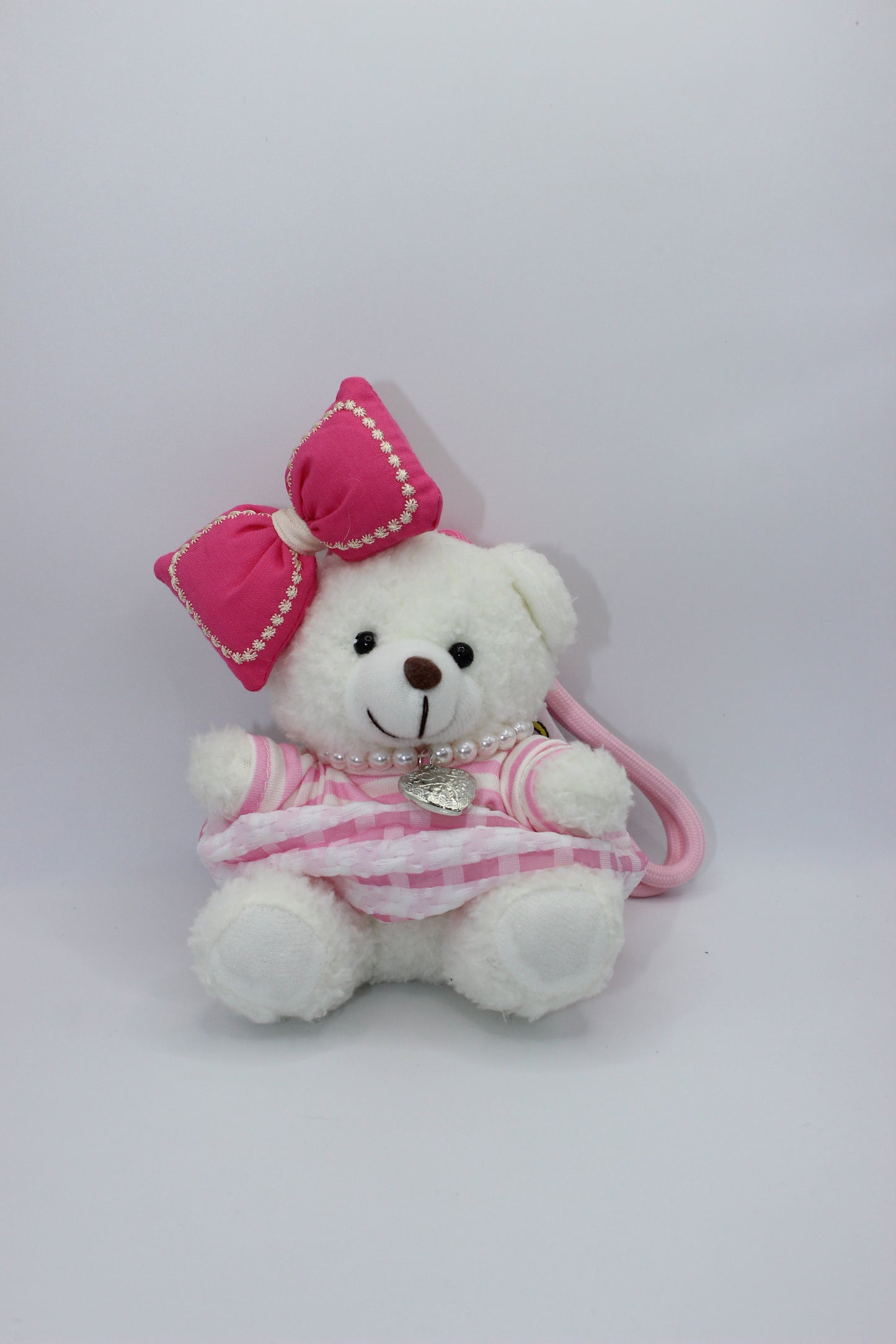 Pink Teddy Bear Keychain – Bow & Pearl Charm
