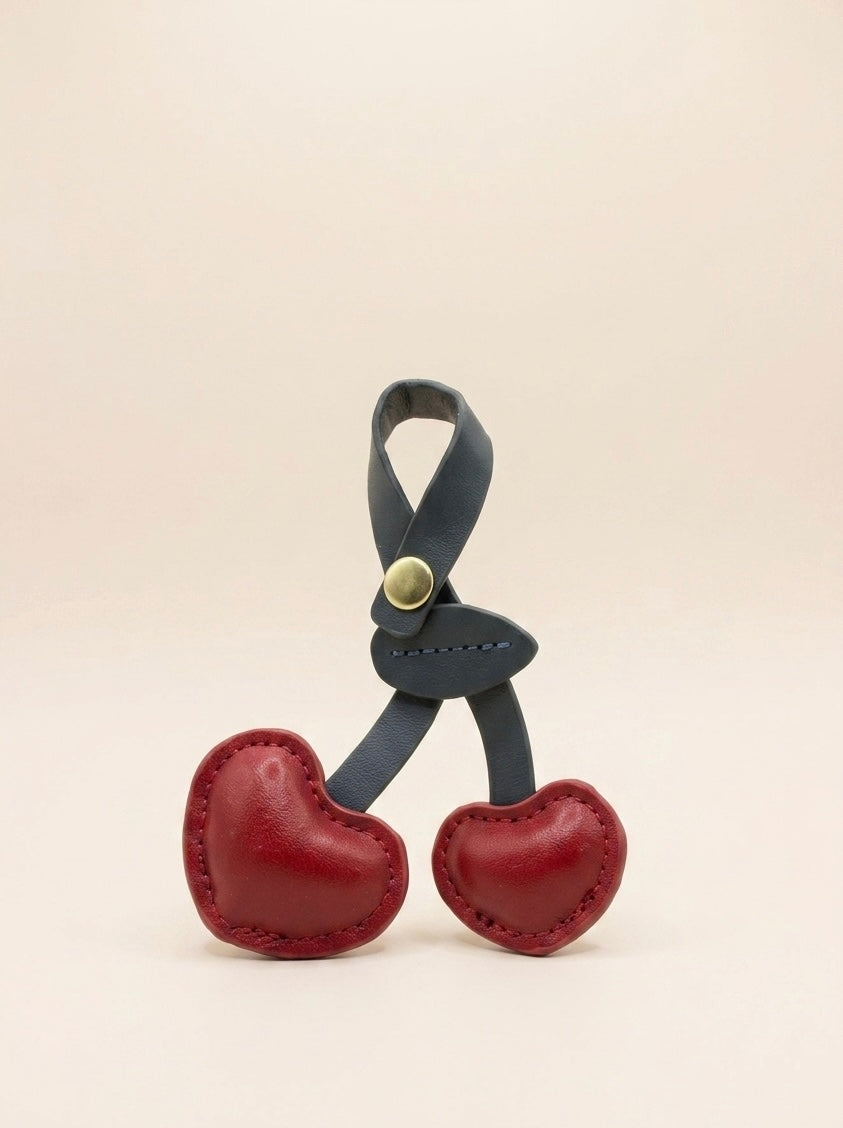 Minimal Cherry Leather Keychain