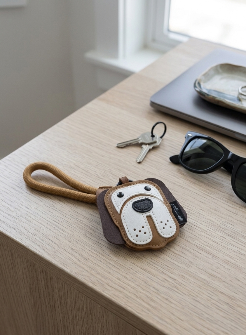 Cute Dog PU Keychain – Cartoon Leather Key Holder
