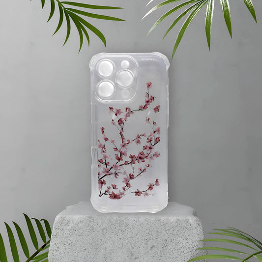 Floral TPU Shockproof Case – Transparent Four-Corner Anti-Drop Design