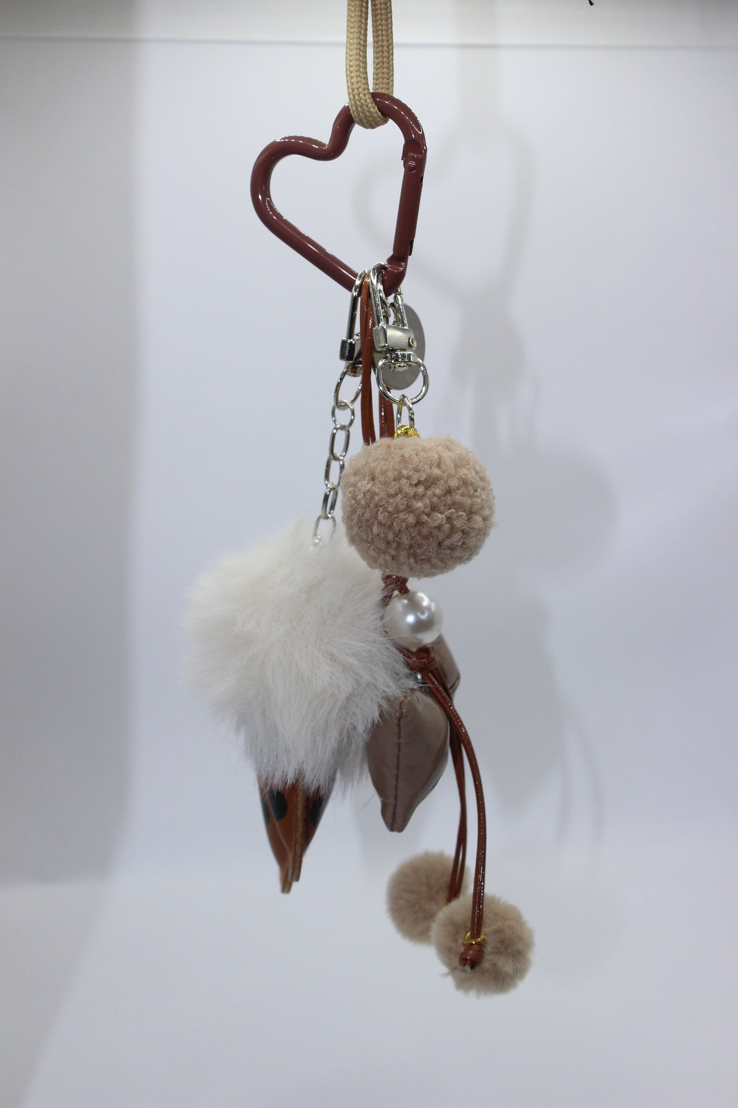 Luxury Fur Pom Pom Keychain with Bow & Pearl Charm