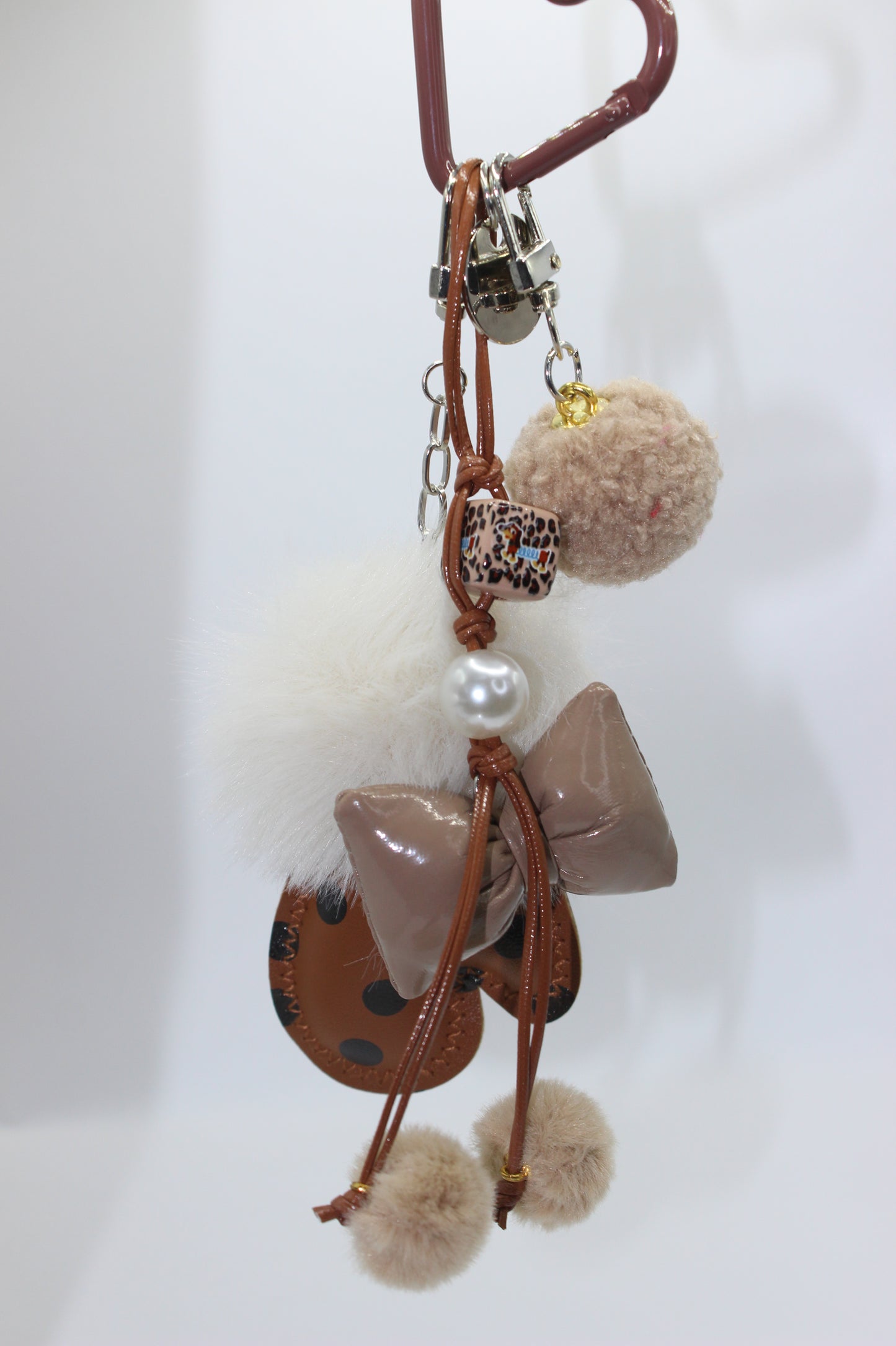 Luxury Fur Pom Pom Keychain with Bow & Pearl Charm