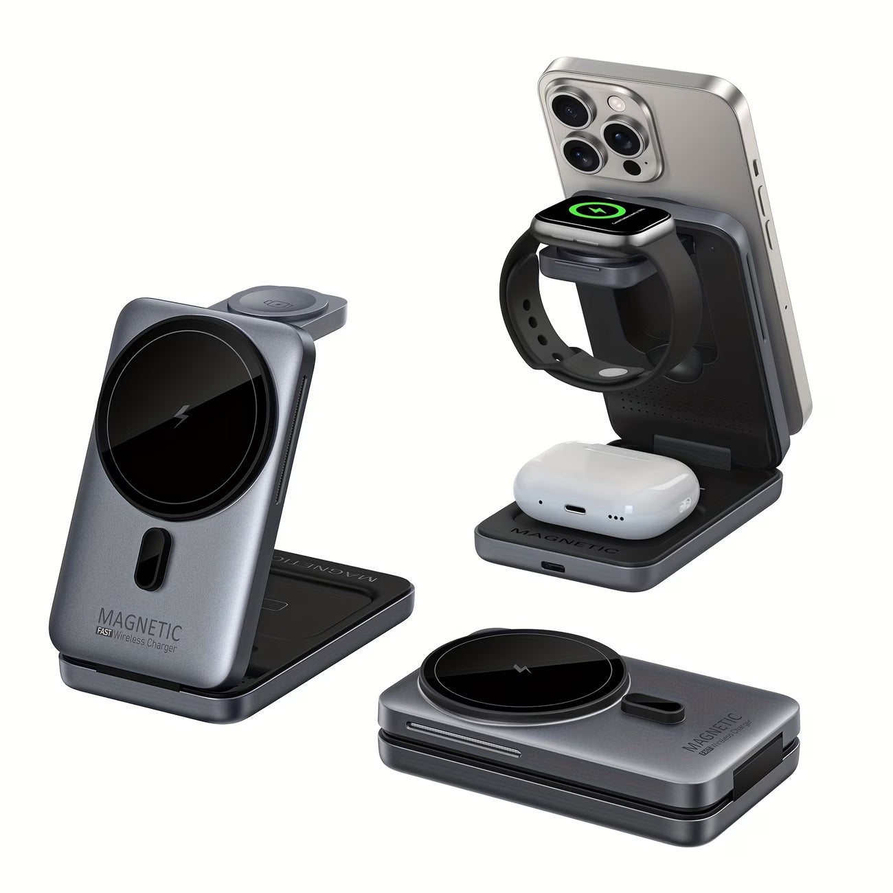 3-in-1 Foldable Magnetic Wireless Charging Station for iPhone, Apple Watch & AirPods