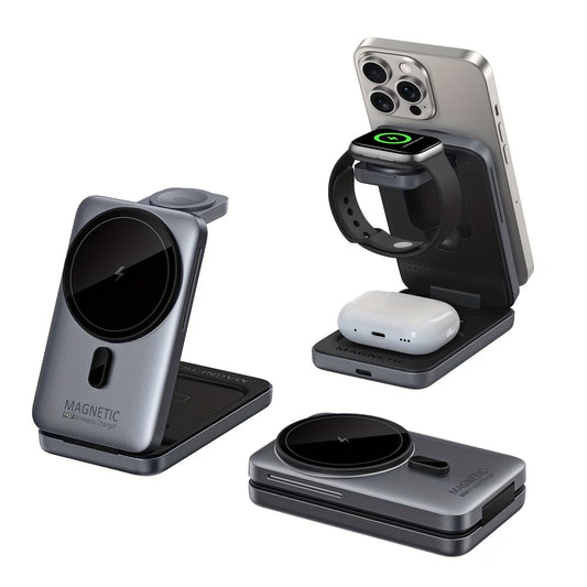 3-in-1 Foldable Magnetic Wireless Charging Station for iPhone, Apple Watch & AirPods